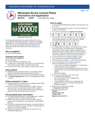 Form MV2974 Milwaukee Bucks License Plates Application - Wisconsin