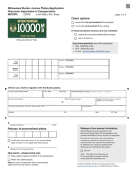Form MV2974 Milwaukee Bucks License Plates Application - Wisconsin, Page 2