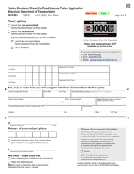 Form MV4063 Harley-Davidson/Share the Road License Plates Application - Wisconsin, Page 2