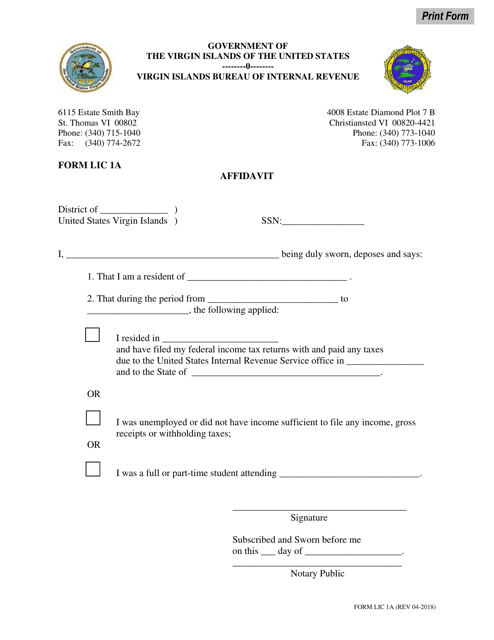 Form LIC1A Affidavit - Virgin Islands