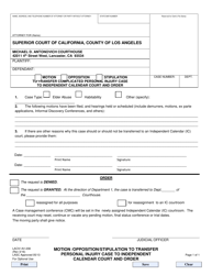 Document preview: Form LACIV AV-238 Motion/Opposition/Stipulation to Transfer Complicated Personal Injury Case to Independent Calendar Court and Order - Antelope Valley - County of Los Angeles, California