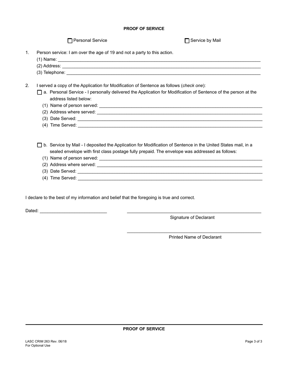 Form LASC CRIM263 Modification of Sentence - County of Los Angeles, California, Page 3
