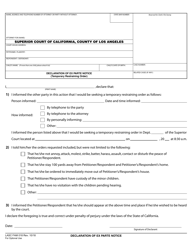 Document preview: Form LASC FAM018 Declaration of Ex-parte Notice (Temporary Restraining Order) or Declaration Re: Notice of Ex-parte Request (No Notice Given) (Temporary Restraining Order) - County of Los Angeles, California
