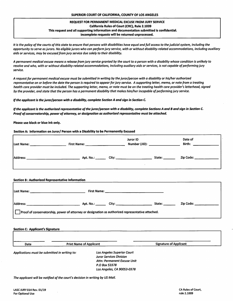 Form LASC JURY014 - Fill Out, Sign Online and Download Printable PDF ...