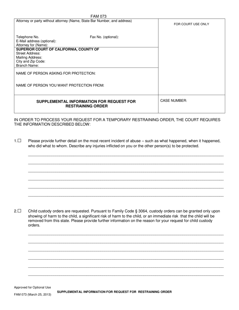 Form LASC FAM073 Fill Out Sign Online and Download Printable PDF