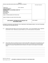 Form LASC FAM073 Supplemental Information for Request for Restraining Order - County of Los Angeles, California