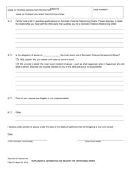 Form LASC FAM073 Supplemental Information for Request for Restraining Order - County of Los Angeles, California, Page 2