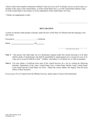 Form LASC ADPT002 Certificate/Declaration Re: Military Service - County of Los Angeles, California, Page 2