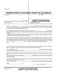Document preview: Form LASC ADPT018 Judgment for Freedom From Parental Custody and Control - County of Los Angeles, California