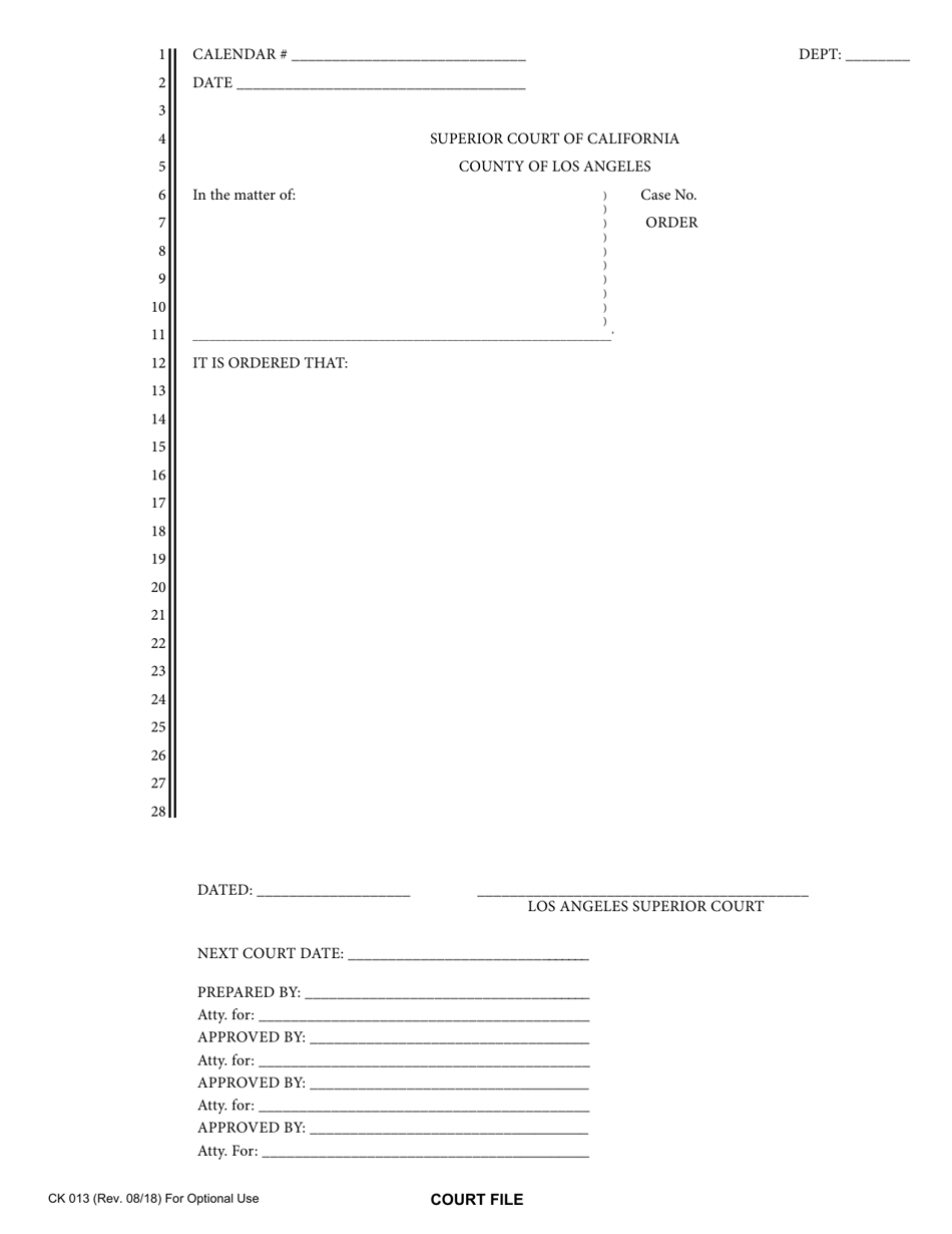 Form CK013 Order - County of Los Angeles, California, Page 1