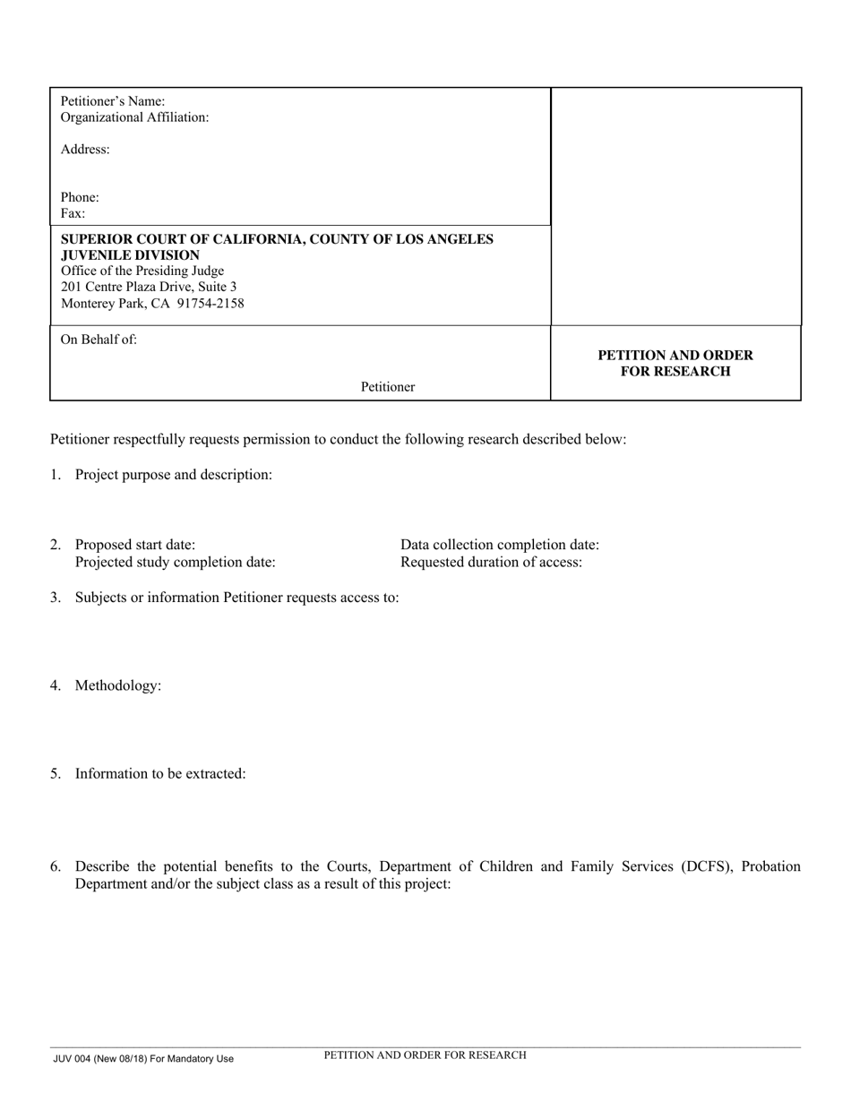 Form JUV004 - Fill Out, Sign Online And Download Printable PDF, County ...