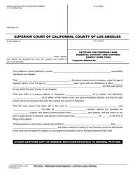 Form LASC ADPT025 Petition for Freedom From Parental Custody and Control - County of Los Angeles, California
