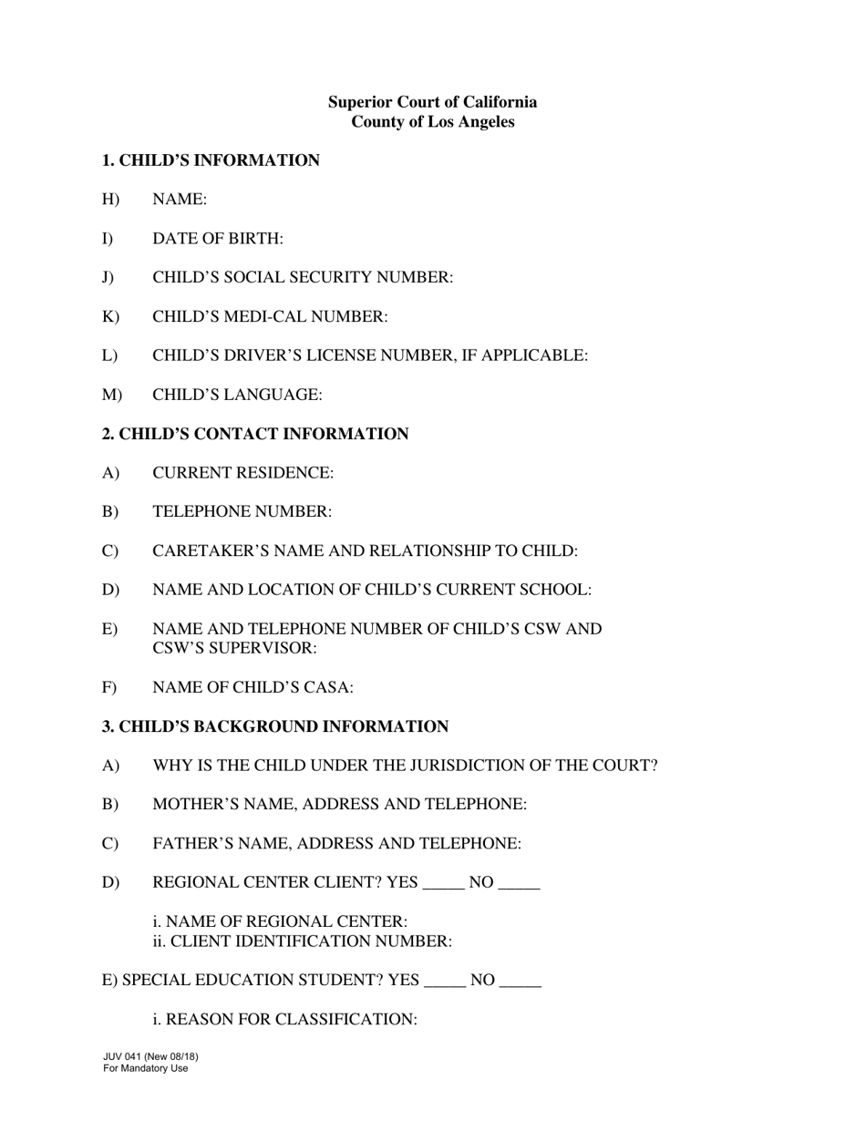 Form JUV041 Appendix 1 Report of Childs Injuries Pursuant to Wic Section 317, Subdivision (E) - County of Los Angeles, California, Page 2