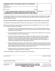 Document preview: Form LASC DEP052 Stipulation Regarding Inspection, Copying, and Non-dissemination of Juvenile Records Without Court Order - County of Los Angeles, California