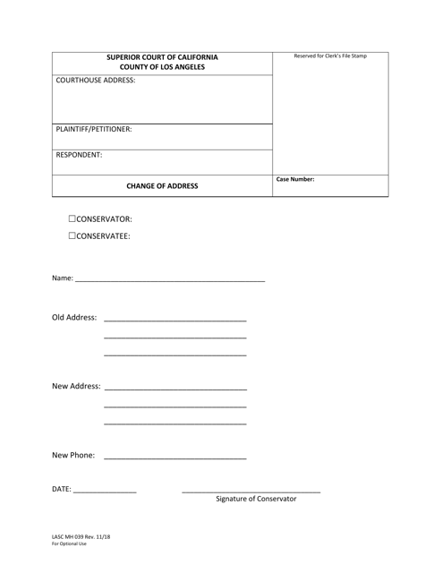 Form LASC MH039 Change of Address - County of Los Angeles, California