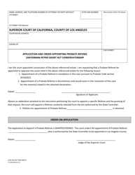 Document preview: Form LASC MH047 Application and Order Appointing Probate Referee Lanterman-Petris Short Act Conservatorship - County of Los Angeles, California