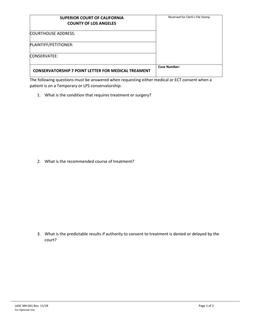 Form LASC MH041  Printable Pdf