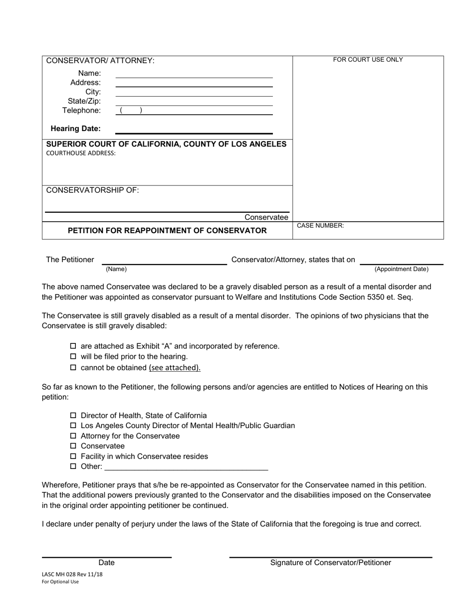 Form LASC MH028 - Fill Out, Sign Online and Download Fillable PDF ...