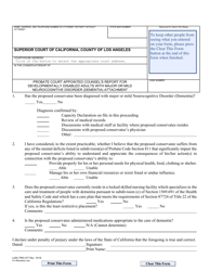 Document preview: Form LASC PRO077 Probate Court Appointed Counsel's Report for Developmentally Disabled Adults With Major or Mild Neurocognitive Disorder (Dementia) Attachment - County of Los Angeles, California