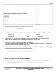 Document preview: Form LASC PRO080 Request to Continue Petition Hearing and Order (Probate) - County of Los Angeles, California