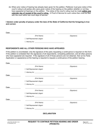 Form LASC PRO080 Request to Continue Petition Hearing and Order (Probate) - County of Los Angeles, California, Page 2