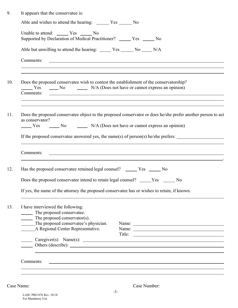 Form LASC PRO076 Probate Court Appointed Counsels Report for Developmentally Disabled Adults - County of Los Angeles, California, Page 3