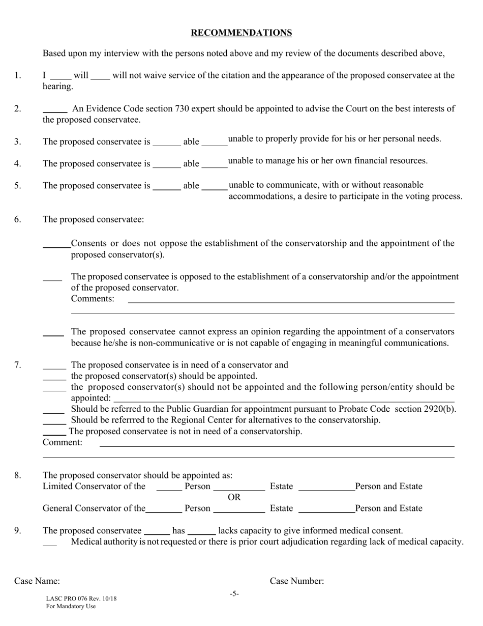 Form LASC PRO076 Probate Court Appointed Counsels Report for Developmentally Disabled Adults - County of Los Angeles, California, Page 5