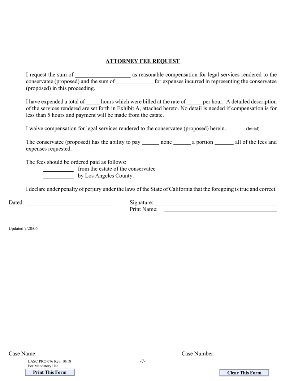 Form LASC PRO076 Probate Court Appointed Counsels Report for Developmentally Disabled Adults - County of Los Angeles, California, Page 7