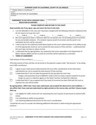 Document preview: Form LASC TRAF057 Agreement to Pay With a Request for a Reduction in Sentence - County of Los Angeles, California