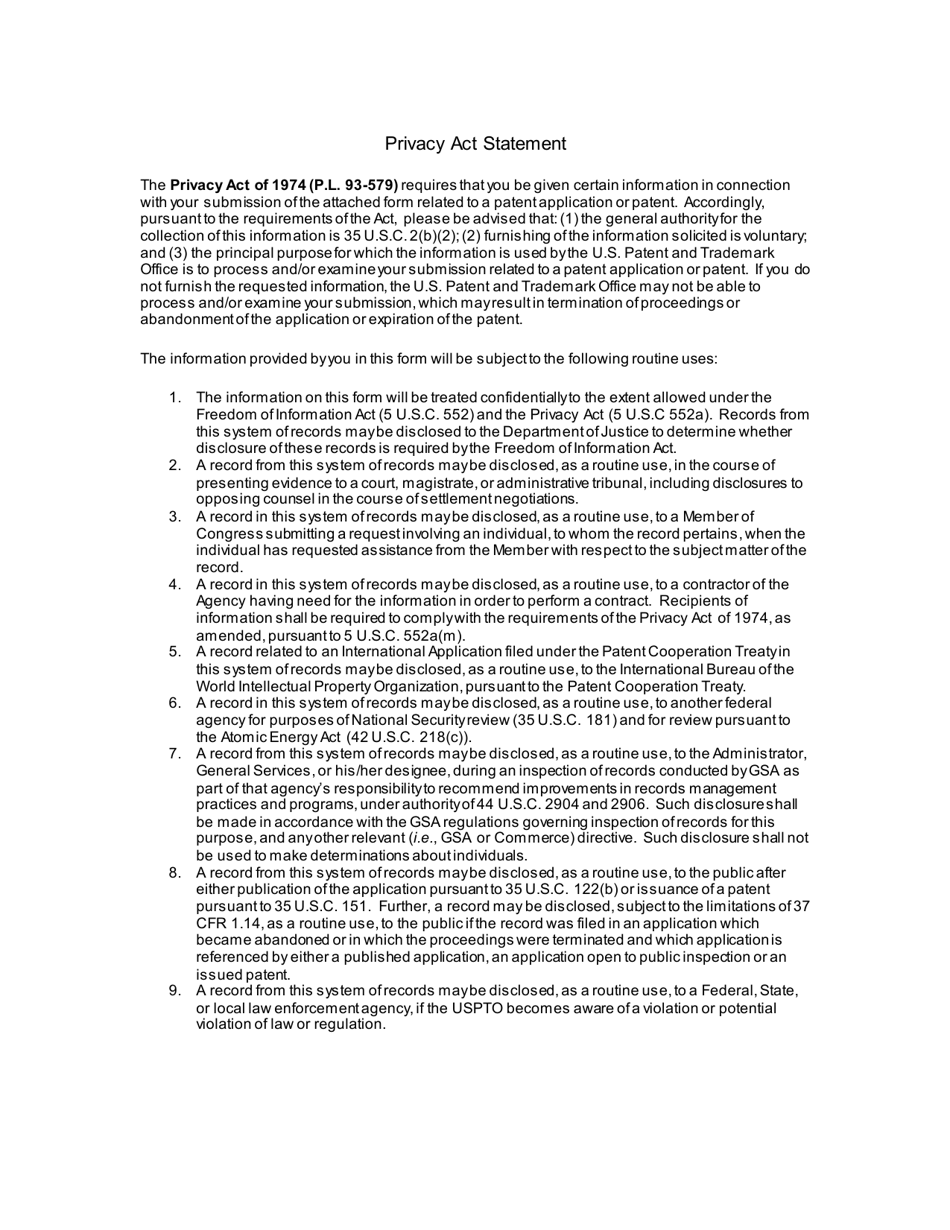 Form PTO / SB / 134 Request for Recalculation of Patent Term Adjustment in View of Safe Harbor Statement Under 37 Cfr 1.704(D), Page 3