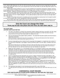 Form CV-414 Injunction - Child Abuse - Wisconsin (English/Hmong), Page 3