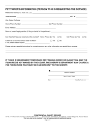 Form CV-420 Respondent&#039;s Information for Service by Sheriff - Wisconsin, Page 2