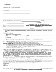 Document preview: Form CV-447 Notice and Order for Injunction Hearing When Temporary Restraining Order Is Not Issued (Child Abuse) - Wisconsin