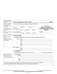 Document preview: Form CV-461 Notice and Order for Confidential Name Change Hearing - Wisconsin