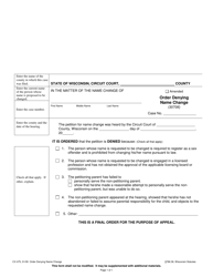 Document preview: Form CV-475 Order Denying Name Change - Wisconsin