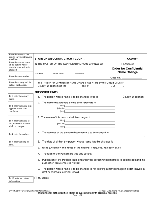 Form CV-471  Printable Pdf