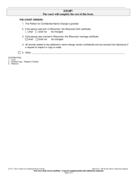 Form CV-471 Order for Confidential Name Change - Wisconsin, Page 2