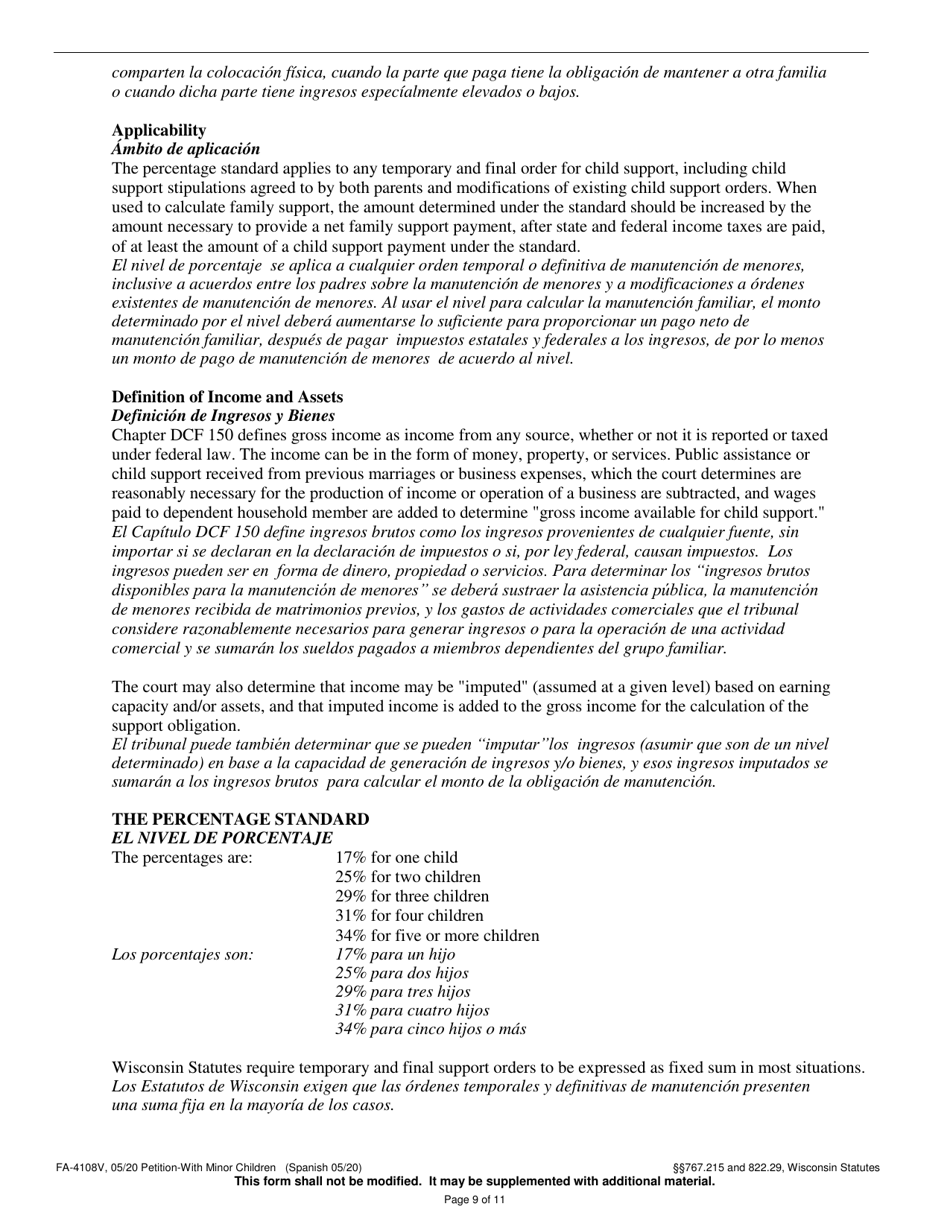 Form FA-4108V Petition With Minor Children - Wisconsin (English / Spanish), Page 9
