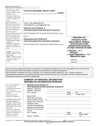 Form FA-4127VA Stipulation for Temporary Order Without Minor Children - Wisconsin (English/Spanish)