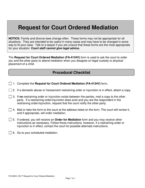 Instructions for Form FA-4134V Request for Court Ordered Mediation - Wisconsin