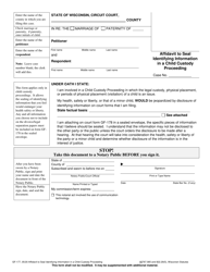 Form GF-177 Affidavit to Seal Identifying Information in a Child Custody Proceeding - Wisconsin