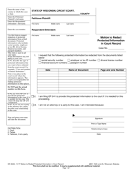 Document preview: Form GF-242A Motion to Redact Protected Information in Court Record - Wisconsin