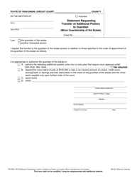Document preview: Form GN-3645 Statement Requesting Transfer of Additional Powers to Guardian (Minor Guardianship of the Estate) - Wisconsin