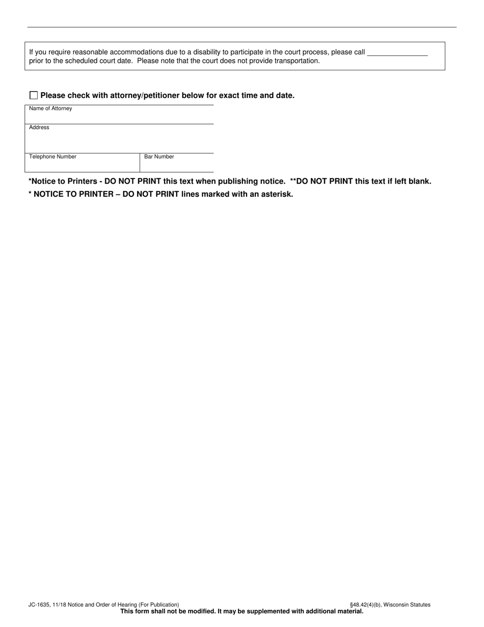Form JC-1635 Notice and Order of Hearing (For Publication) - Wisconsin, Page 2