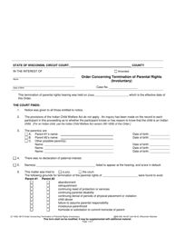 Form JC-1639 Order Concerning Termination of Parental Rights (Involuntary) - Wisconsin