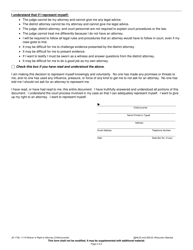 Form JD-1736 Waiver of Right to Attorney (Child/Juvenile) - Wisconsin, Page 2