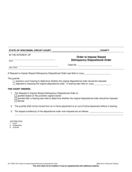 Document preview: Form JD-1750B Order to Impose Stayed Delinquency Dispositional Order - Wisconsin