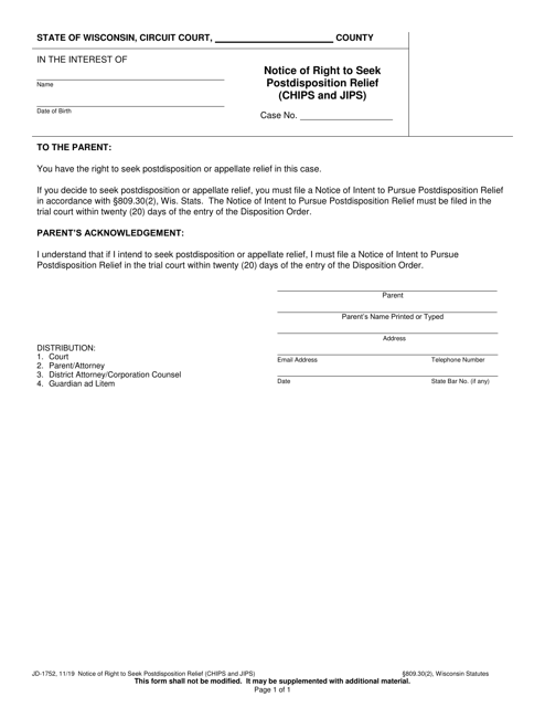 Form JD-1752  Printable Pdf