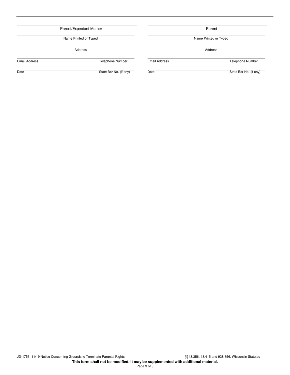 Form JD-1753 Notice Concerning Grounds to Terminate Parental Rights - Wisconsin, Page 3