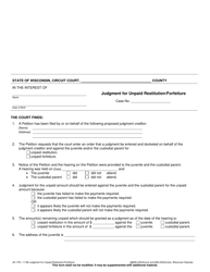 Form JD-1761 Judgment for Unpaid Restitution/Forfeiture - Wisconsin
